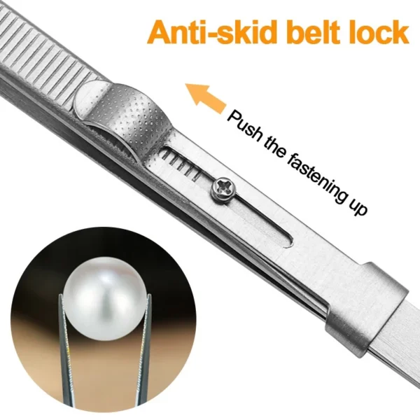 Stainless Steel Diamond Jewelry Tweezers Adjustable Non slip Lock Gemstone Tweezers Hand Tools