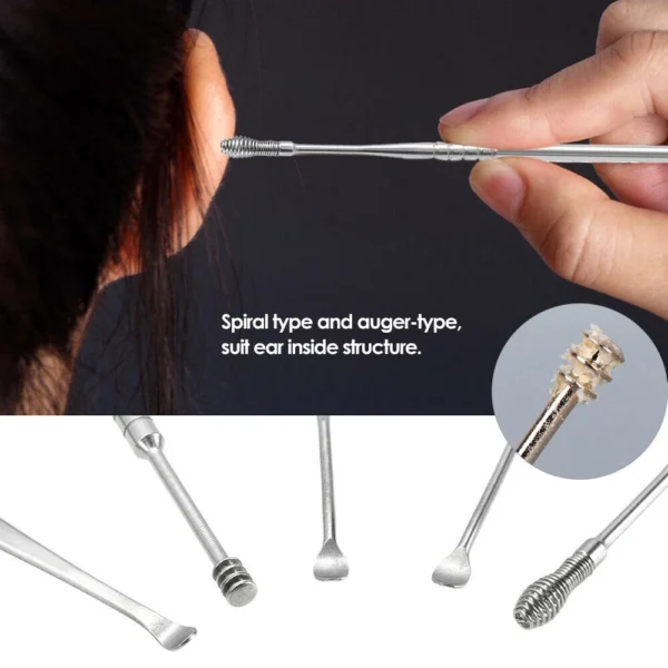 5Pcs Stainless Wax Curette Remover Cleaner Ear Care
